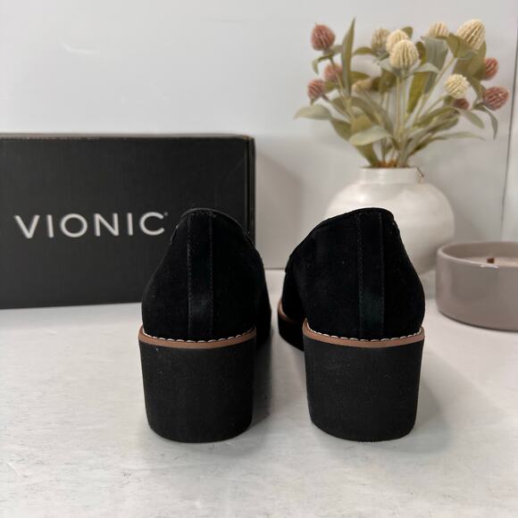 Vionic Willa Wedge Loafers Suede Slip On Black Women's 8.5 NWD Water Repellent - Picture 4 of 12